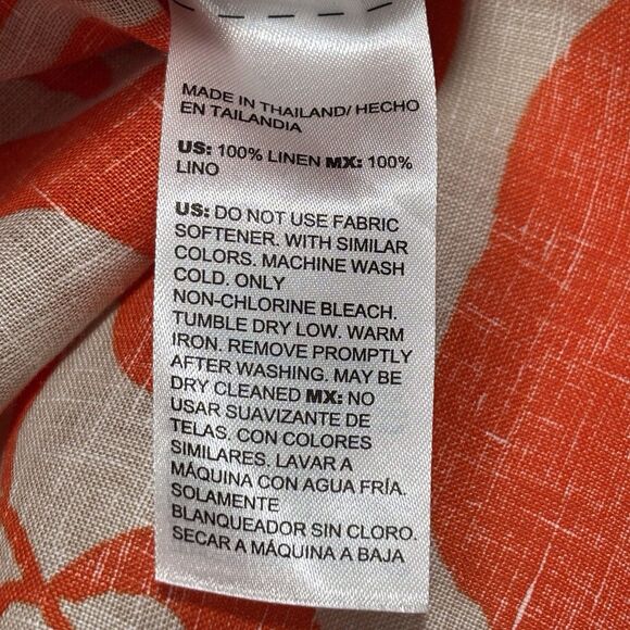 Chicos Linen Button-Up Shirt No iron Blood Orange Tan Palms Size 3 XL NWT - Picture 11 of 11